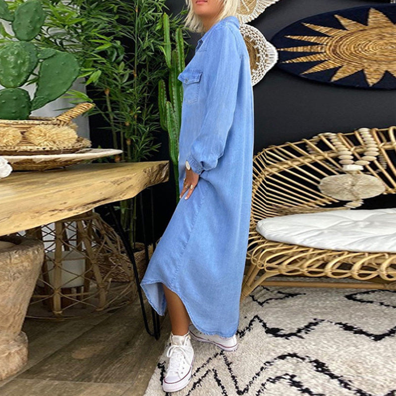 Maxi Shirt Dress – Denim Blend Long Silhouette And Pockets