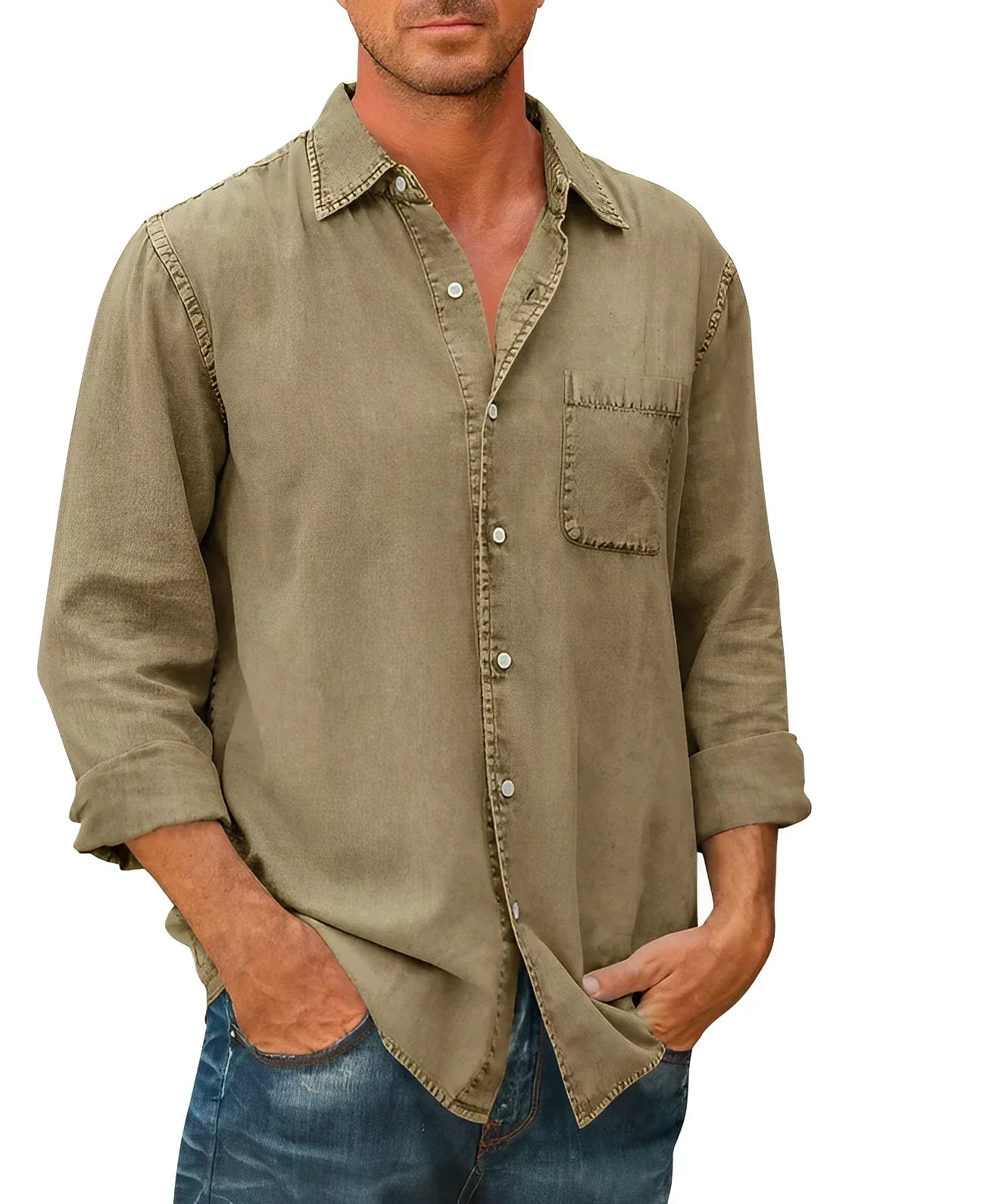Men's Casual Button-Up Shirt for Versatile Style 2