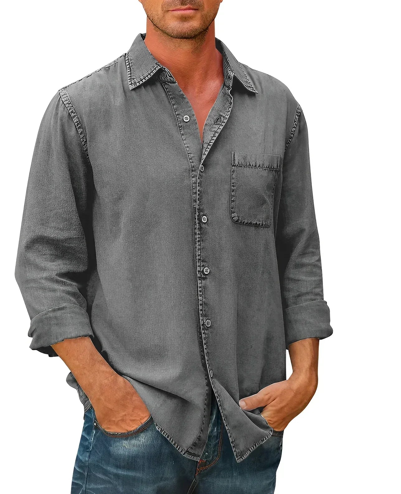 Men's Casual Button-Up Shirt for Versatile Style 4