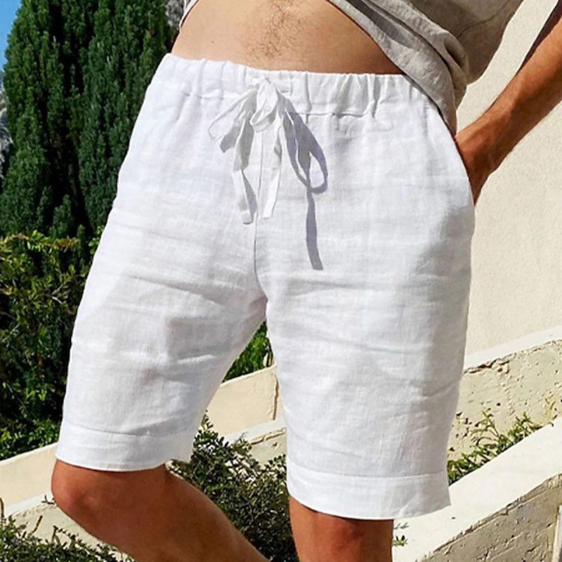 Men's Linen Casual Shorts with Elastic Waistband 0
