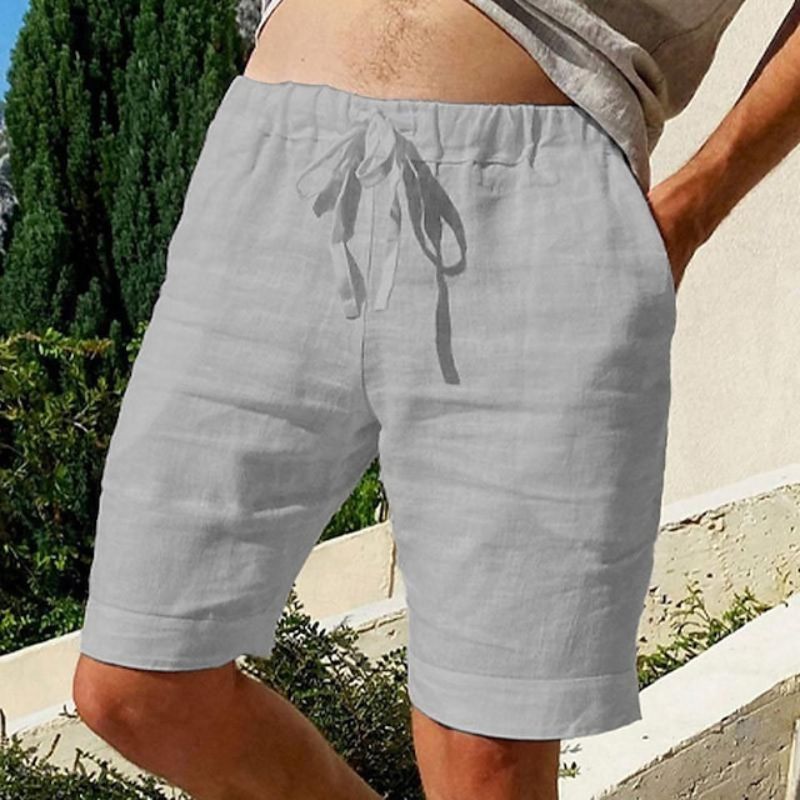 Men's Linen Casual Shorts with Elastic Waistband 1
