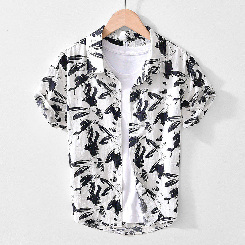 Men's Linen Printed Short-Sleeved Shirt 0
