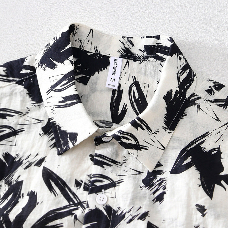 Men's Linen Printed Short-Sleeved Shirt 1