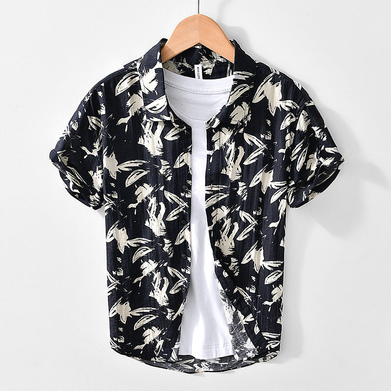 Men's Linen Printed Short-Sleeved Shirt 7