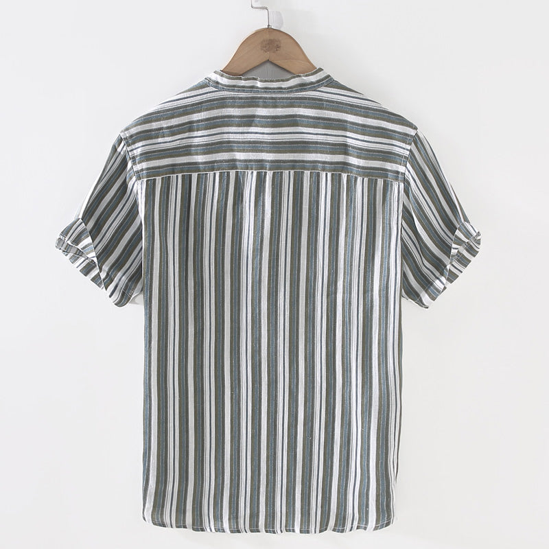 Men's Linen Striped Short Sleeve Shirt 1