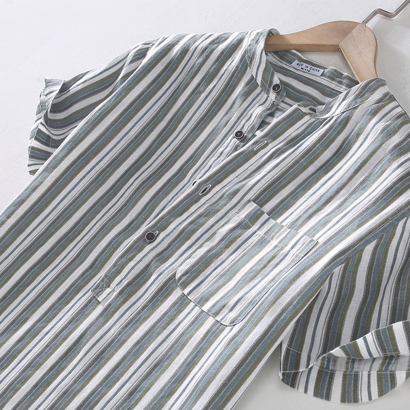 Men's Linen Striped Short Sleeve Shirt 2