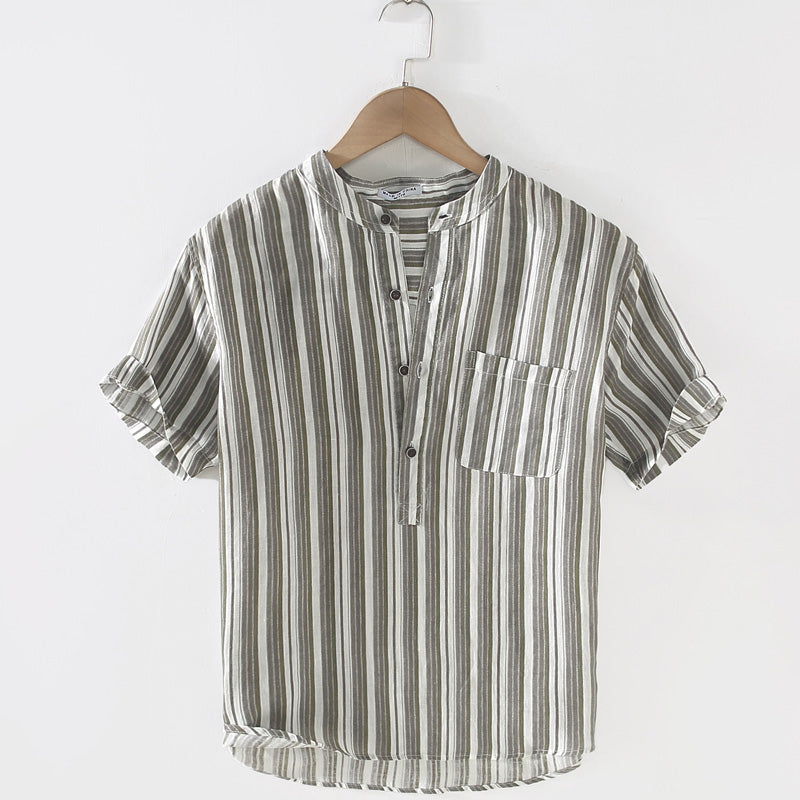 Men's Linen Striped Short Sleeve Shirt 4