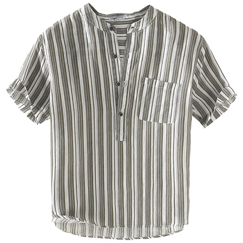 Men's Linen Striped Short Sleeve Shirt 5