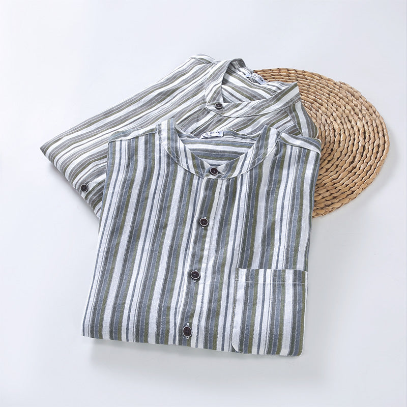 Men's Linen Striped Short Sleeve Shirt 6