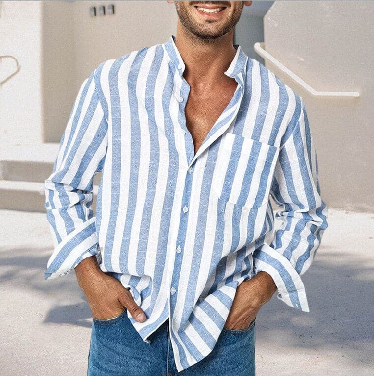 Men's Long Sleeve Striped Dress Shirt 0