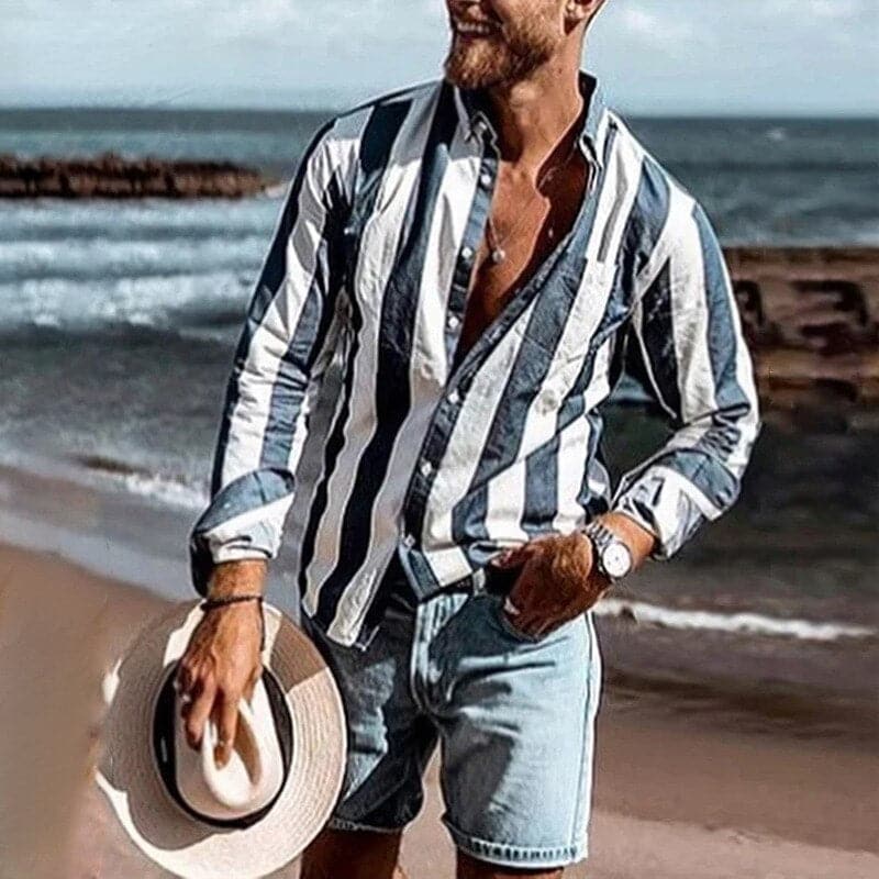 Men's Long Sleeve Striped Dress Shirt 1