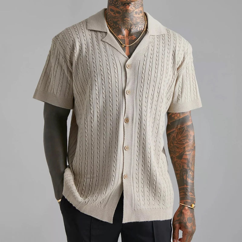 Men's Short Sleeve Knitted Button-Up Shirt 0