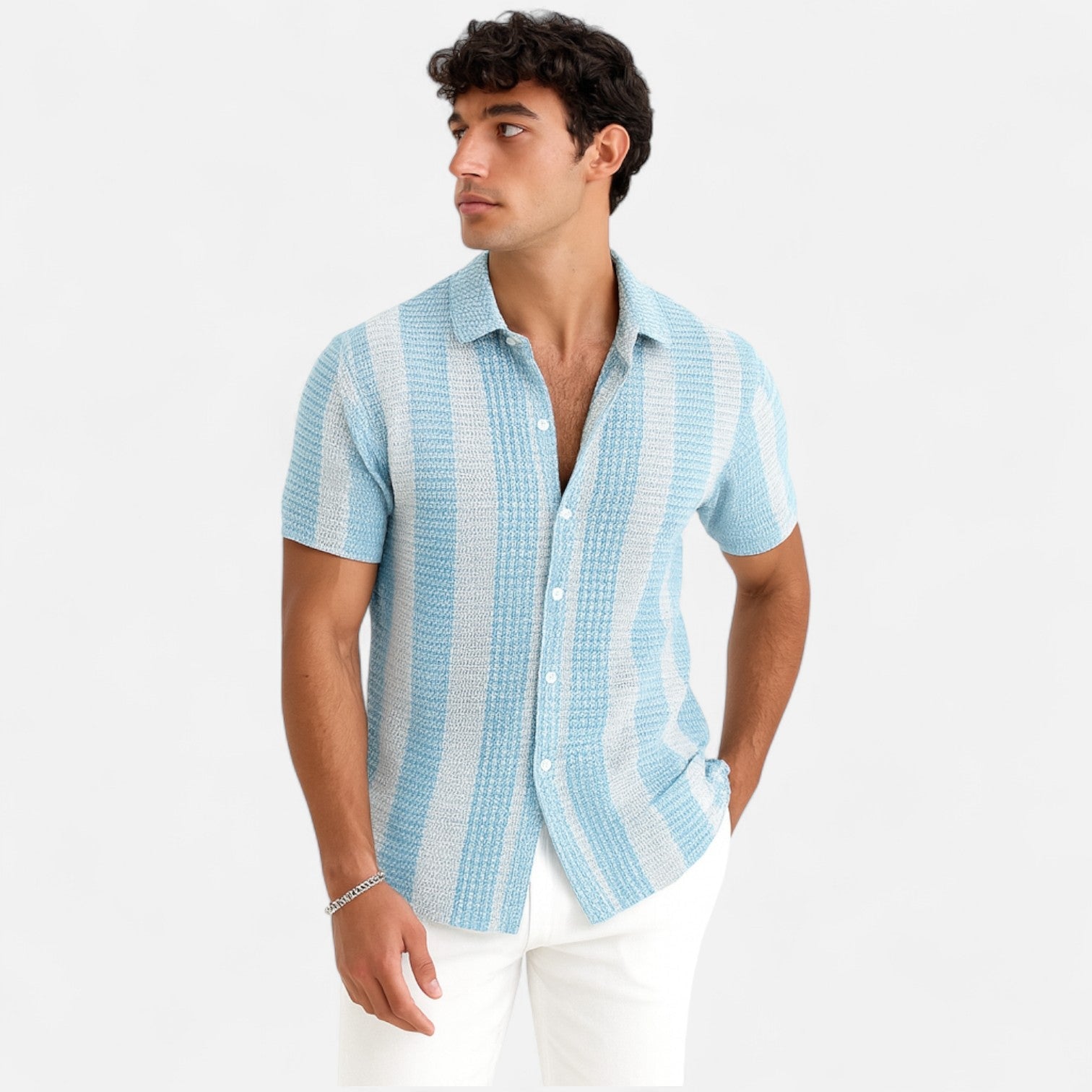 Men's Striped Button-Up Shirt - Lightweight Dress Shirt 4