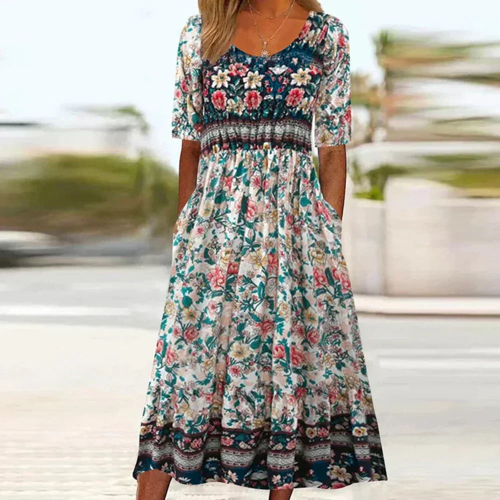 Midi Dress - Flowing Skirt And Relaxed Fit For Easy Move