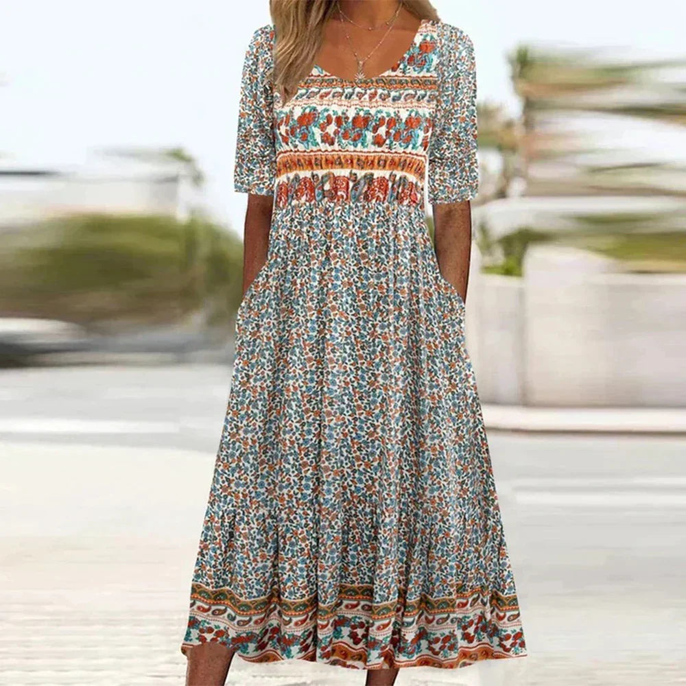 Midi Dress - Flowing Skirt And Relaxed Fit For Easy Move