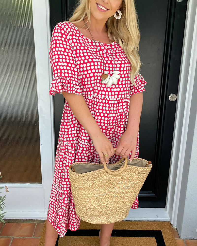 Midi Dress - Polka Dot Print & Lightweight Breathable Drape