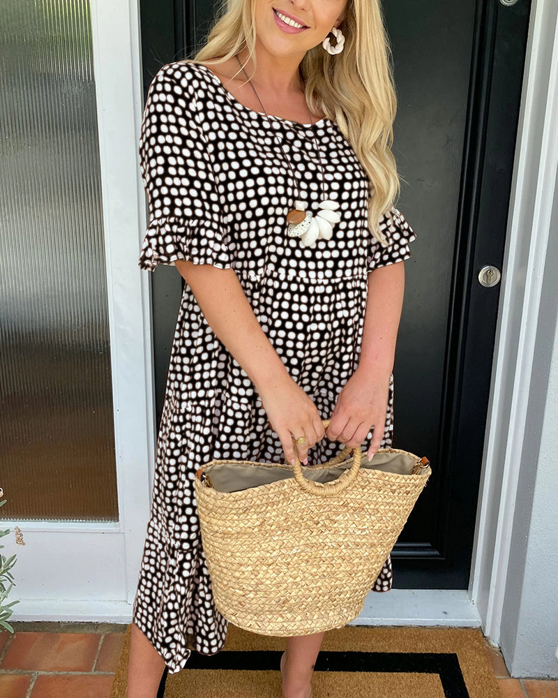 Midi Dress - Polka Dot Print & Lightweight Breathable Drape