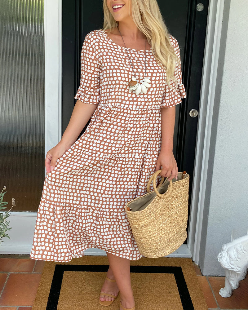 Midi Dress - Polka Dot Print & Lightweight Breathable Drape