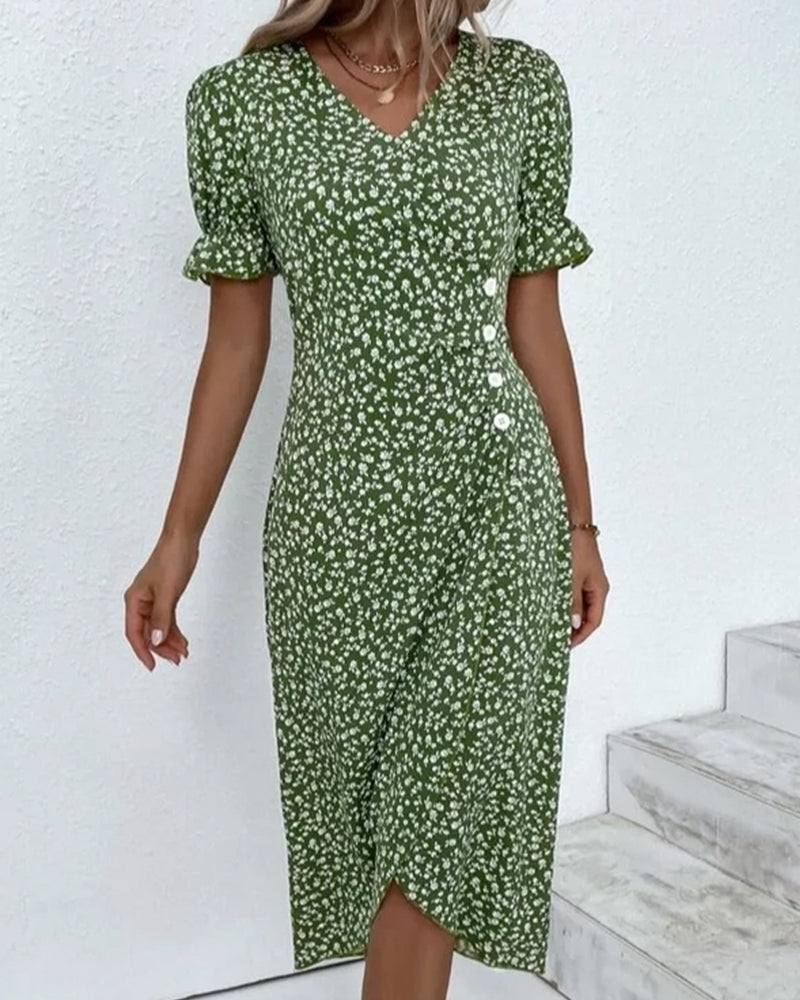 Midi Dress - Soft Blend Geometric Print And Easy Movement