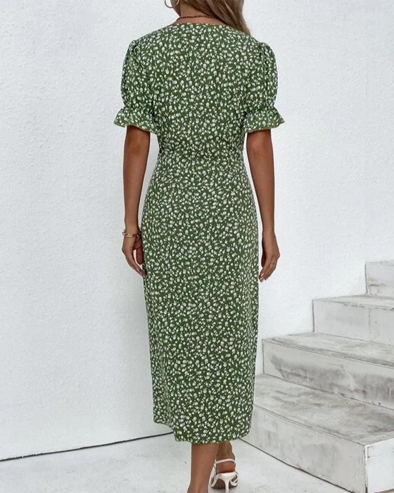 Midi Dress - Soft Blend Geometric Print And Easy Movement