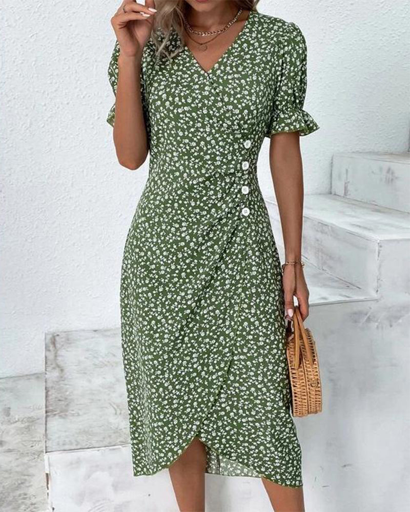 Midi Dress - Soft Blend Geometric Print And Easy Movement