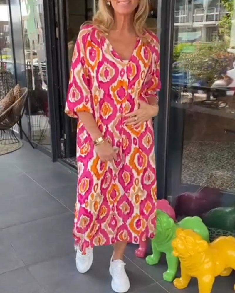 Midi Dress - V Neck And Relaxed Shape For Easy Movement