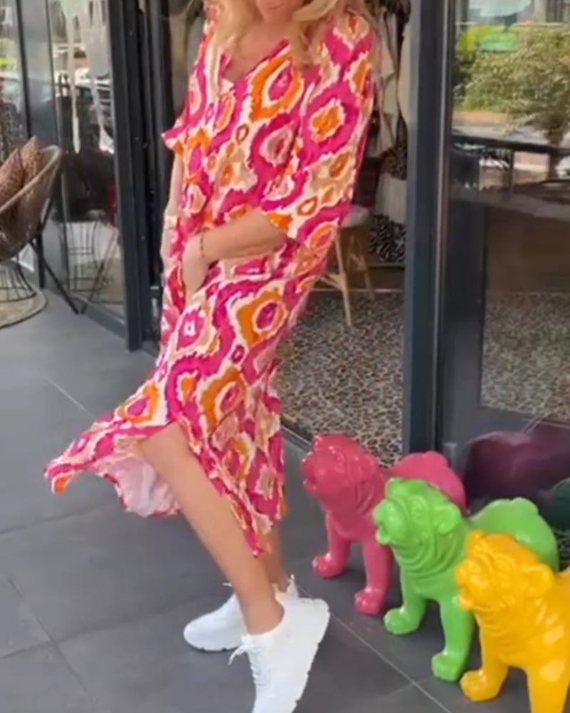 Midi Dress - V Neck And Relaxed Shape For Easy Movement