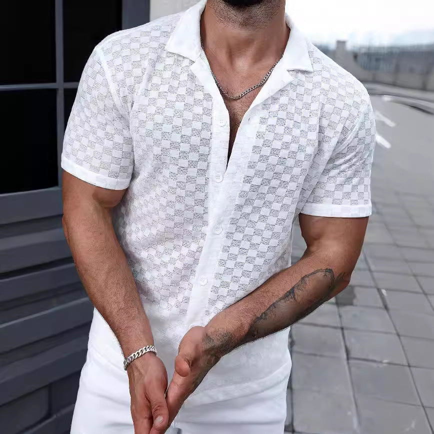 Men's Cotton Short Sleeve Shirt with Lace Detail 2