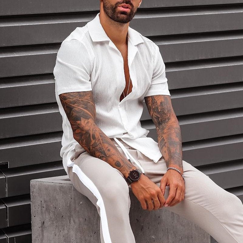 Men's Cotton Linen Blend Short Sleeve Shirt-2