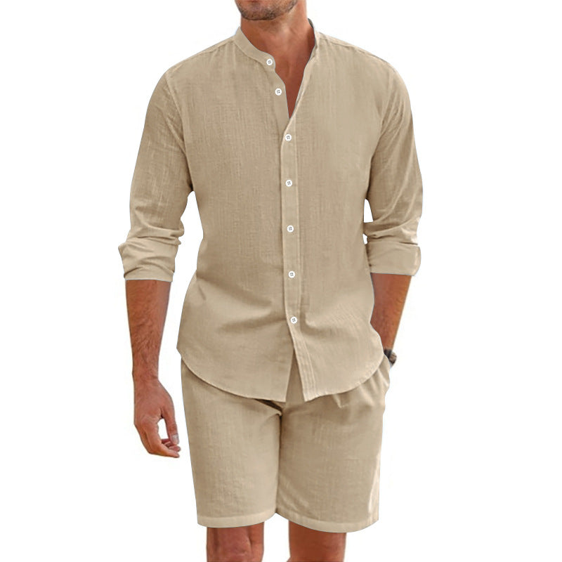 Men's Linen Blend Shorts and T-Shirt Set-2