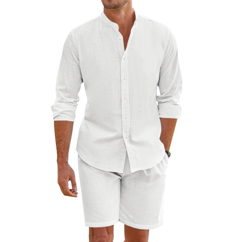 Men's Linen Blend Shorts and T-Shirt Set-1