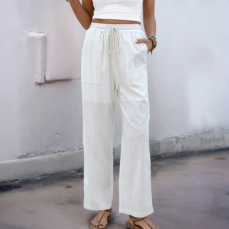 Pants - High Waist Drawstring And Wide Leg Movement