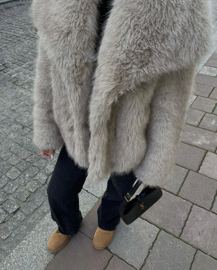 Plush Faux Fur Blend Coat - Smooth Lining And Warm Layer
