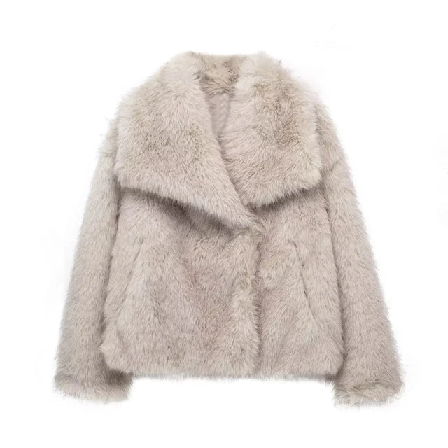 Plush Faux Fur Blend Coat - Smooth Lining And Warm Layer