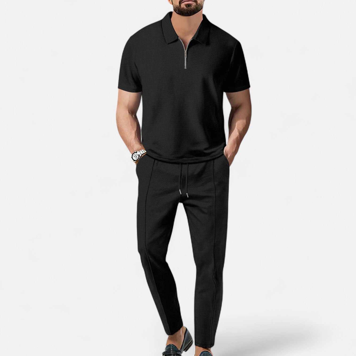 Polo And Trouser Set – Blend Fabric Cut & Coordinated Look