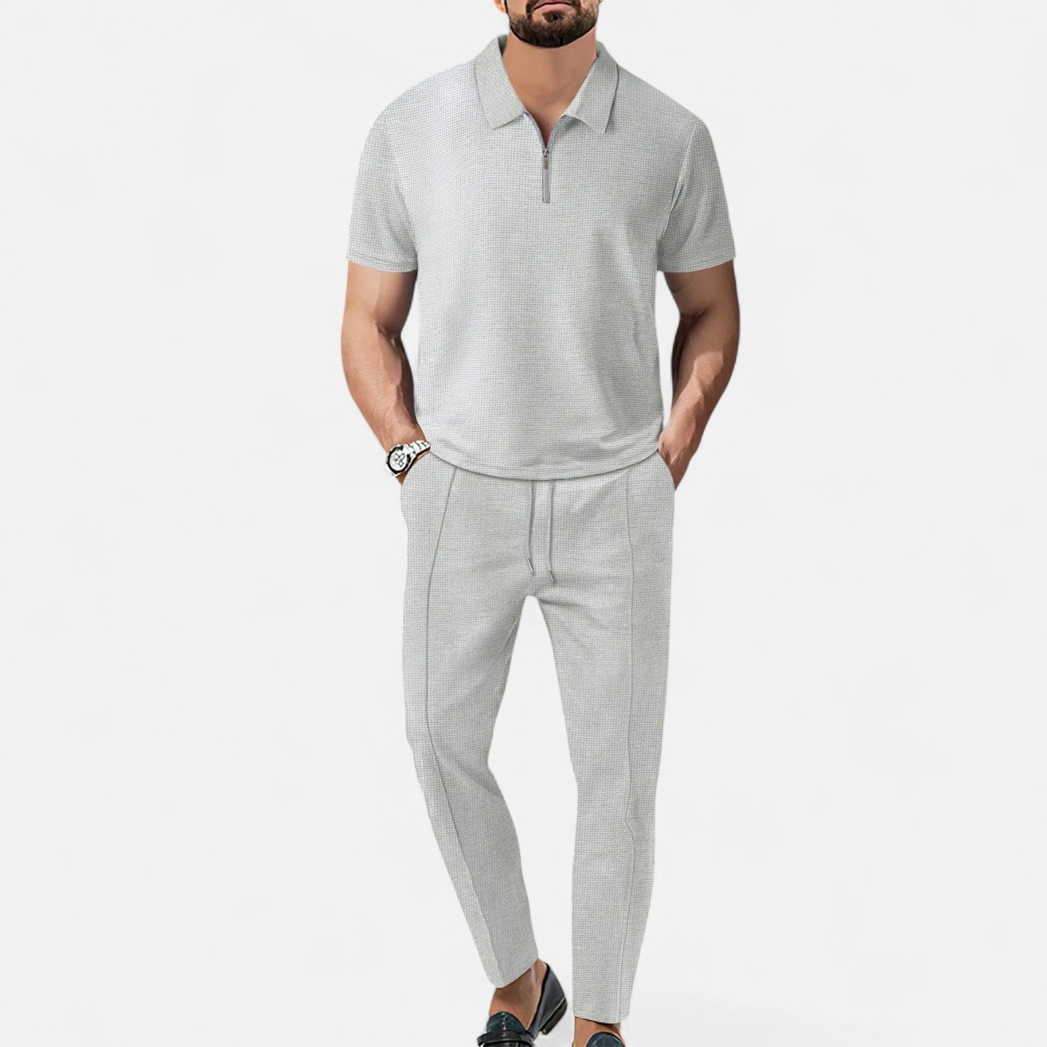 Polo And Trouser Set – Blend Fabric Cut & Coordinated Look