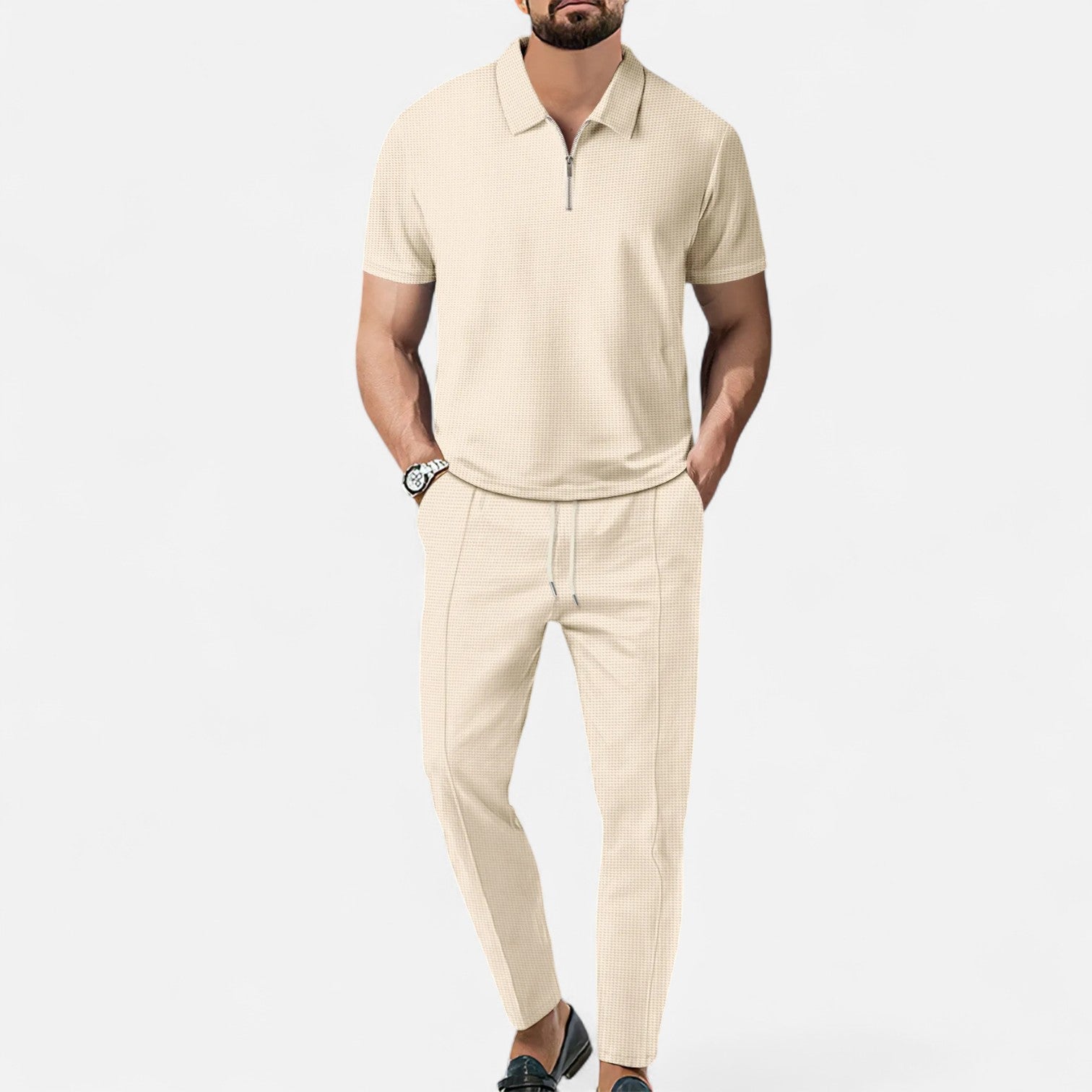 Polo And Trouser Set – Blend Fabric Cut & Coordinated Look