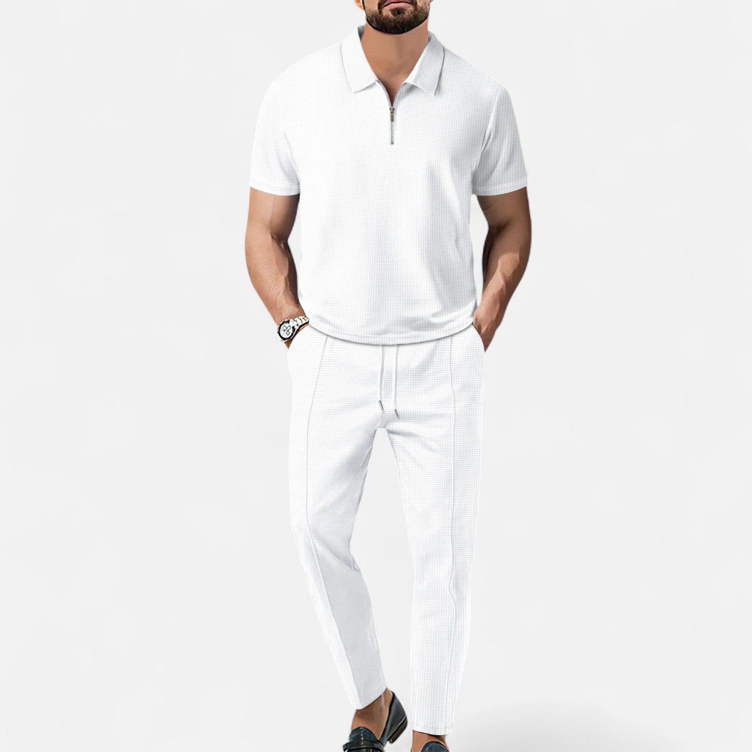 Polo And Trouser Set – Blend Fabric Cut & Coordinated Look
