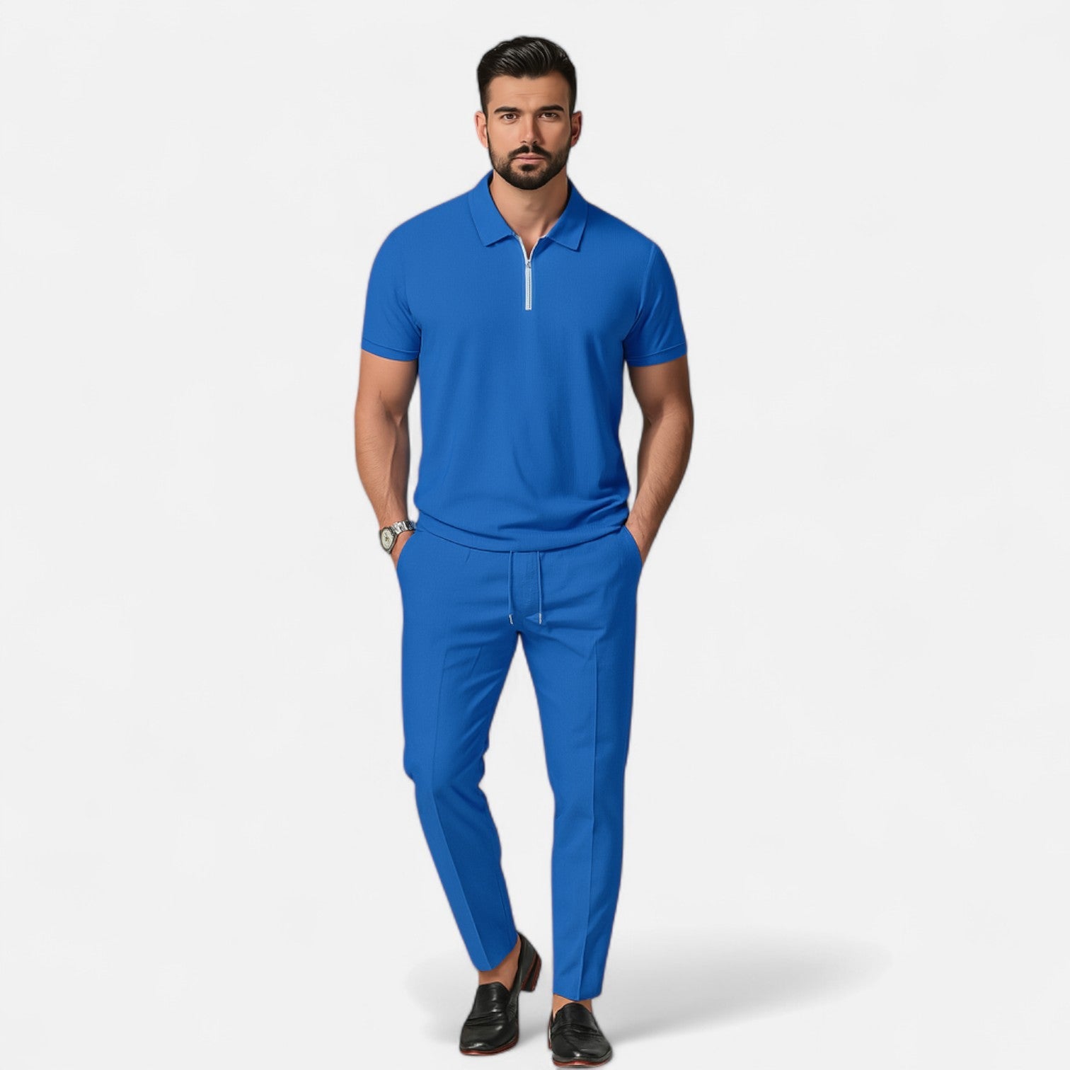 Polo And Trouser Set – Blend Fabric Cut & Coordinated Look