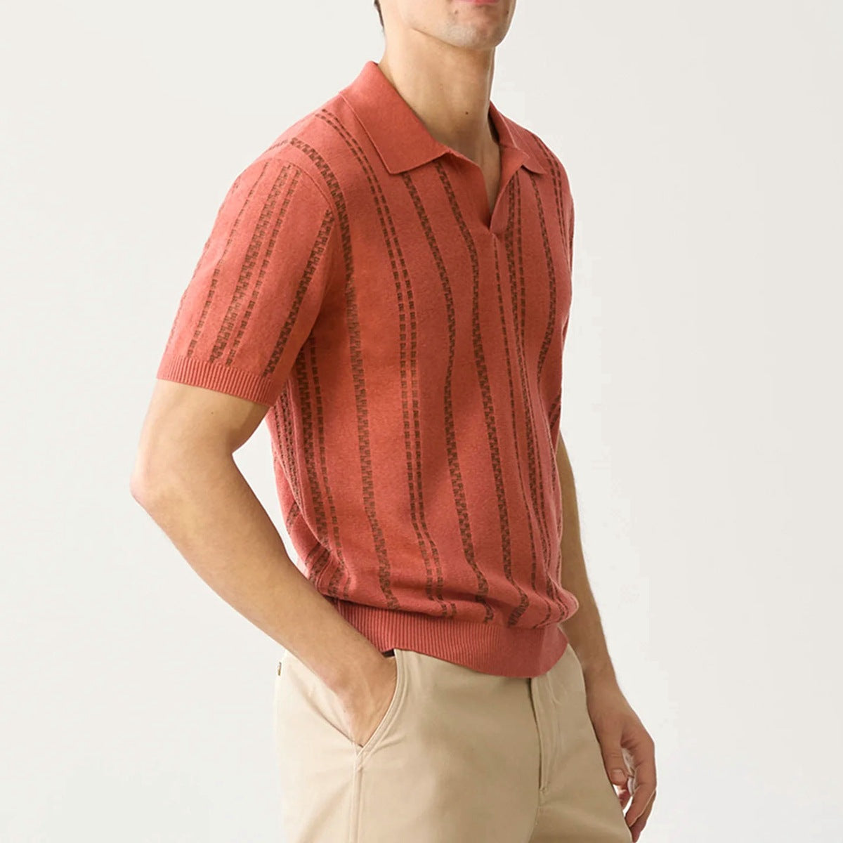Polo Shirt - Jacquard Knit Blend V Neck & Easy Movement