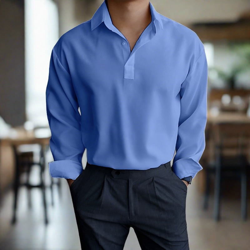 Polo Shirt - Long Sleeve Polyester Blend & Easy Movement