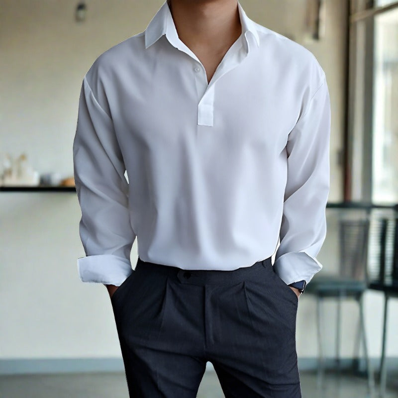 Polo Shirt - Long Sleeve Polyester Blend & Easy Movement
