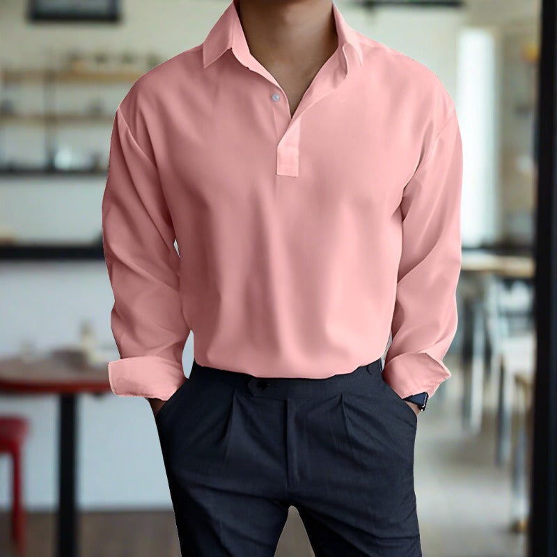 Polo Shirt - Long Sleeve Polyester Blend & Easy Movement