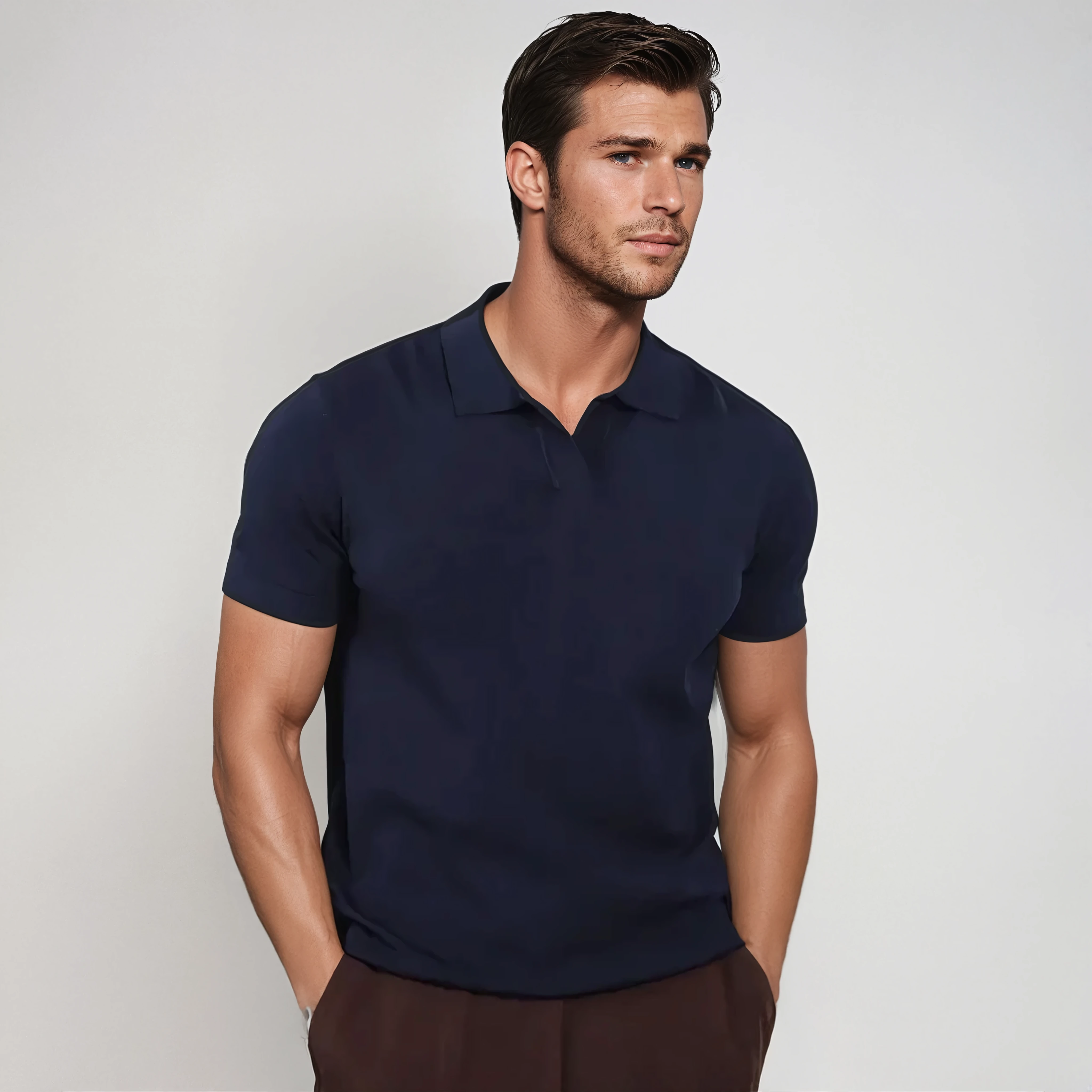Polo Shirt - Natural Blend Short Placket & Neat Neckline