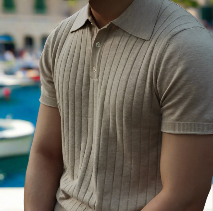 Polo Shirt Polyester Blend- Striped Front And Breathable Fit By Castello