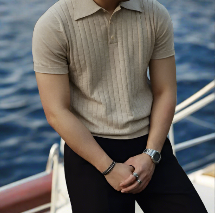 Polo Shirt Polyester Blend- Striped Front And Breathable Fit By Castello