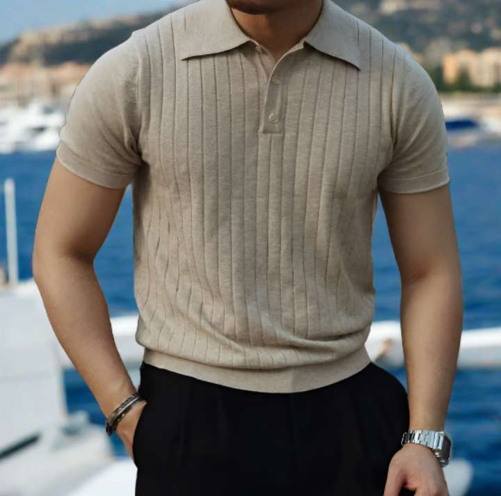 Polo Shirt Polyester Blend- Striped Front And Breathable Fit By Castello