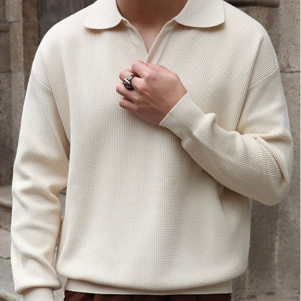 Polo Shirt - V Neck & Soft Blend Long Sleeve Ease Shape