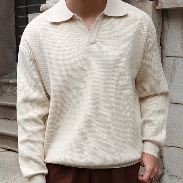Polo Shirt - V Neck & Soft Blend Long Sleeve Ease Shape
