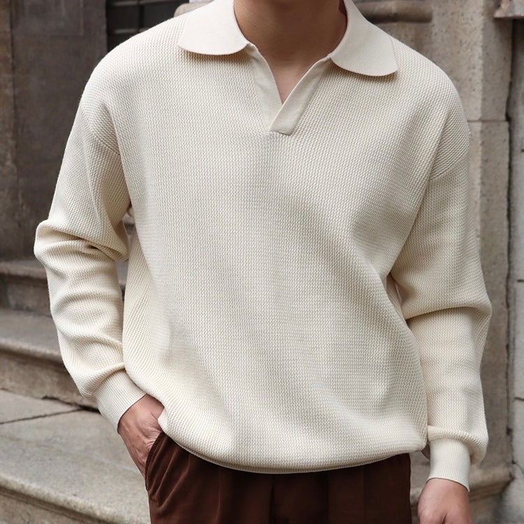 Polo Shirt - V Neck & Soft Blend Long Sleeve Ease Shape